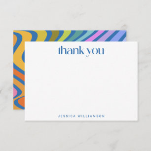Groovy Retro Abstract Blue Custom Bridal Shower Thank You Card