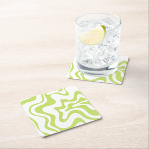 Groovy Retro Abstract Liquid Swirl Pattern Square Paper Coaster