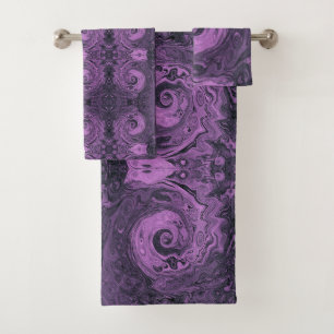 Groovy Retro Abstract Pink and Black Swirl Bath Towel Set