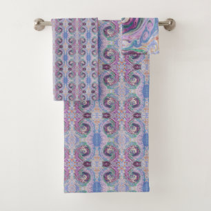 Groovy Retro Abstract Purple and Brown Swirl Bath Towel Set