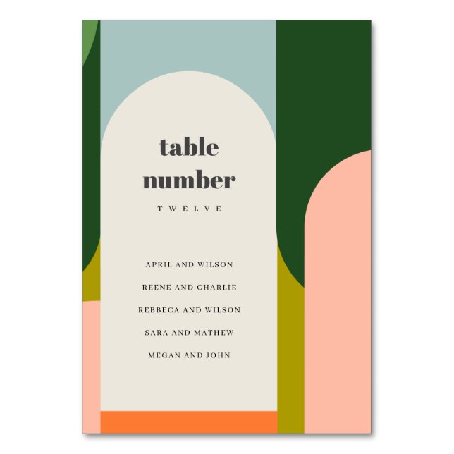 Groovy Retro Arch Abstract Wedding Seating Chart Table Number (Front)