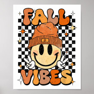 Groovy Retro Autumn Thanksgiving Fall Vibes Smile Poster
