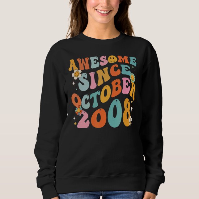 Groovy Retro Awesome Since 2008 14 Years Old 14th  Sweatshirt (Front)