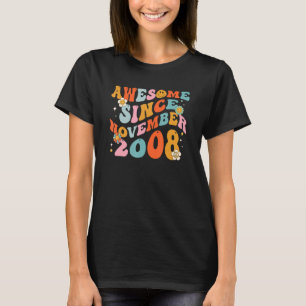 Groovy Retro Awesome Since 2008 14 Years Old 14th  T-Shirt