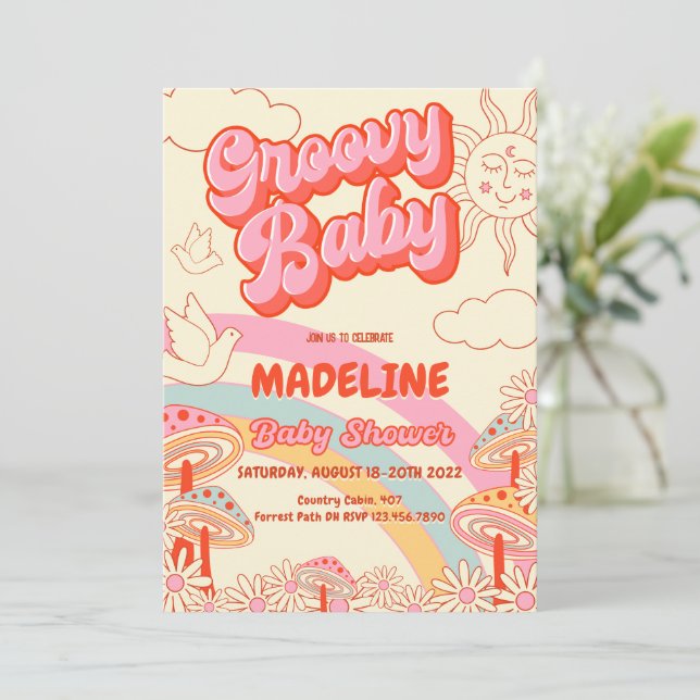 Groovy Retro Baby Shower Invitation (Standing Front)