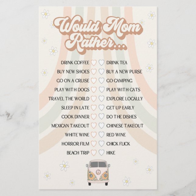 groovy retro baby shower would mum rather game  (Front)