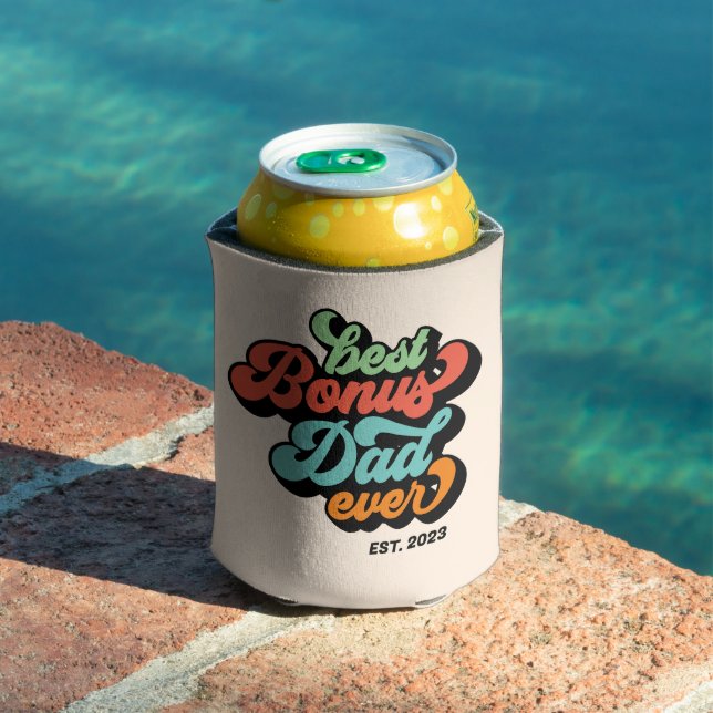 Groovy Retro Best Bonus Dad Ever Photo Fathers Day Can Cooler (In Situ Pool)