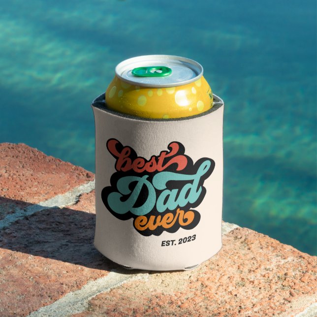 Groovy Retro Best Dad Ever Photo Fathers Day Can Cooler (In Situ Pool)