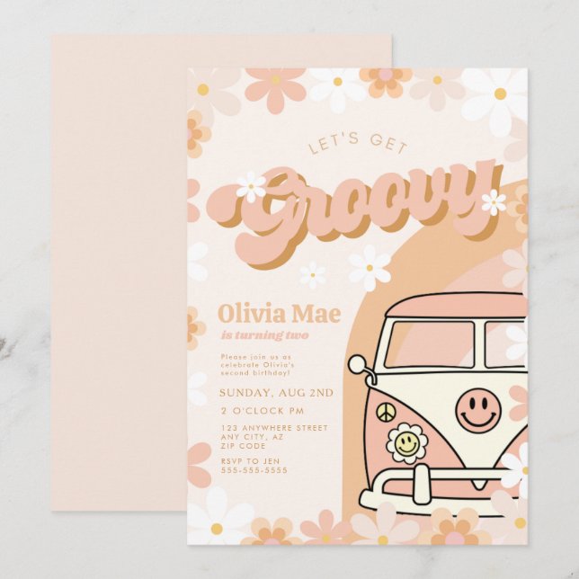 Groovy Retro Birthday Party Invitation  (Front/Back)