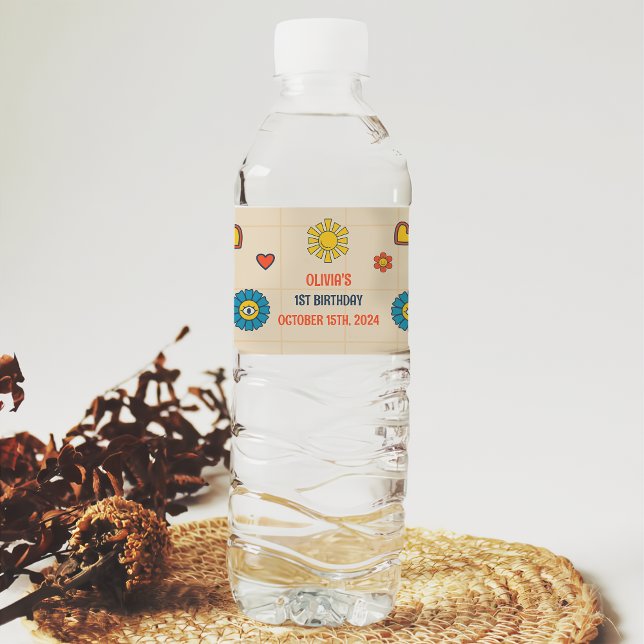 Groovy Retro Birthday Party Thank You   Water Bottle Label (Creator Uploaded)