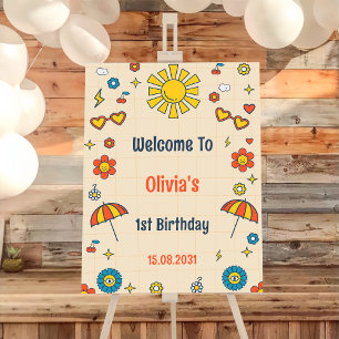 Groovy Retro Birthday Party Welcome Sign 