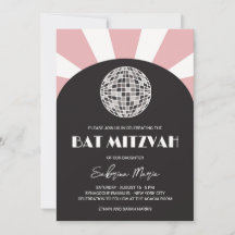 Groovy retro black pink disco ball Bat Mitzvah