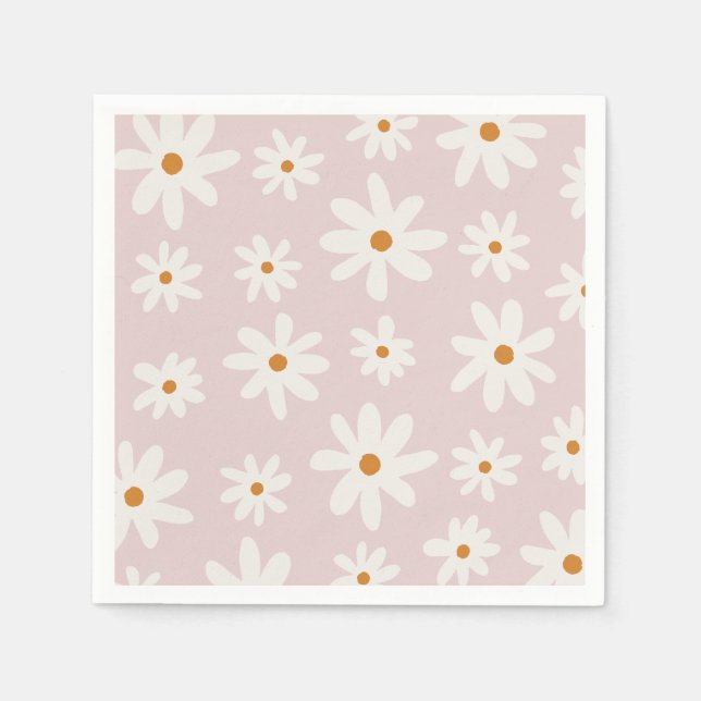 Groovy Retro Blush Pink Daisy Napkin (Front)