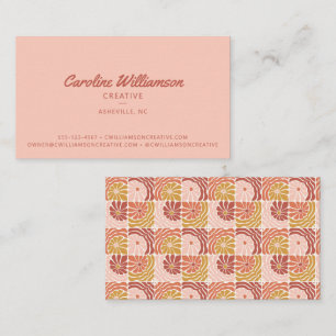 Groovy Retro Boho Blush Pink Red Botanical Trendy Business Card