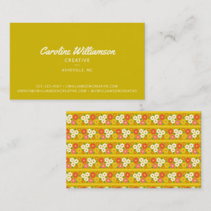 Groovy Retro Boho Chartreuse Green Floral Business Card