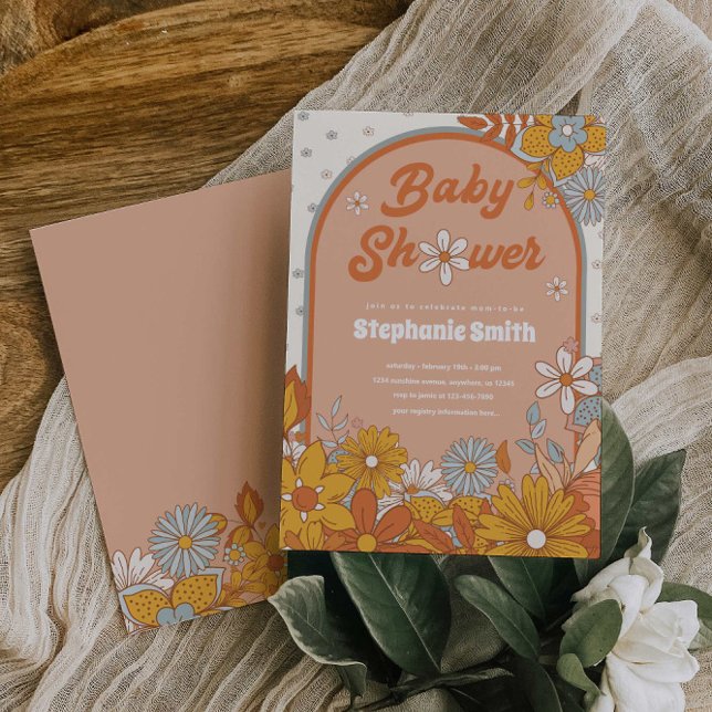 Groovy Retro Boho Daisy Baby Shower Invitation (Creator Uploaded)