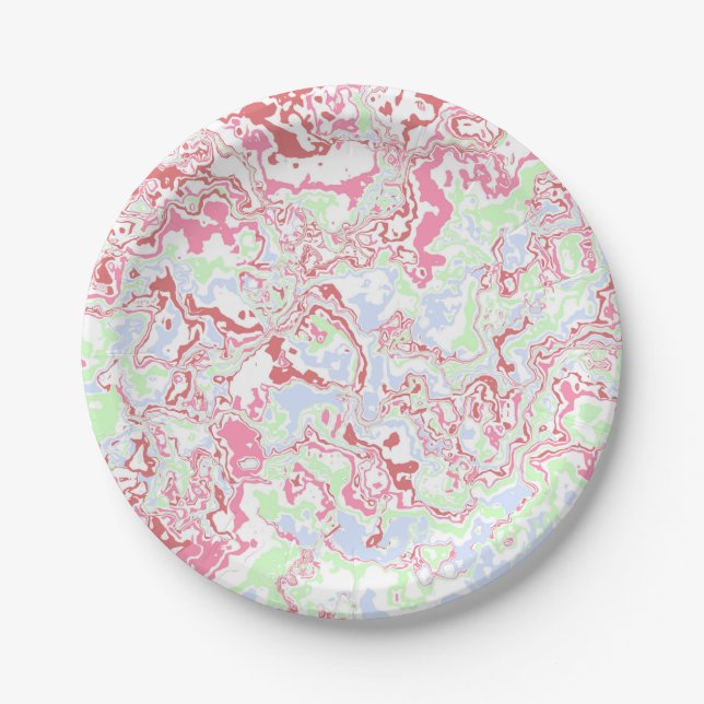 Groovy Retro Boho Eclectic Funky Colourful Marble  Paper Plate (Front)