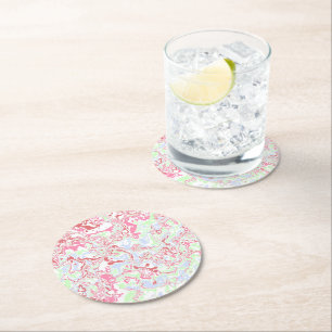 Groovy Retro Boho Eclectic Funky Colourful Marble  Round Paper Coaster