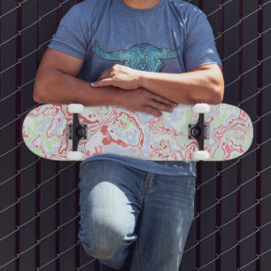 Groovy Retro Boho Eclectic Funky Colourful Marble  Skateboard
