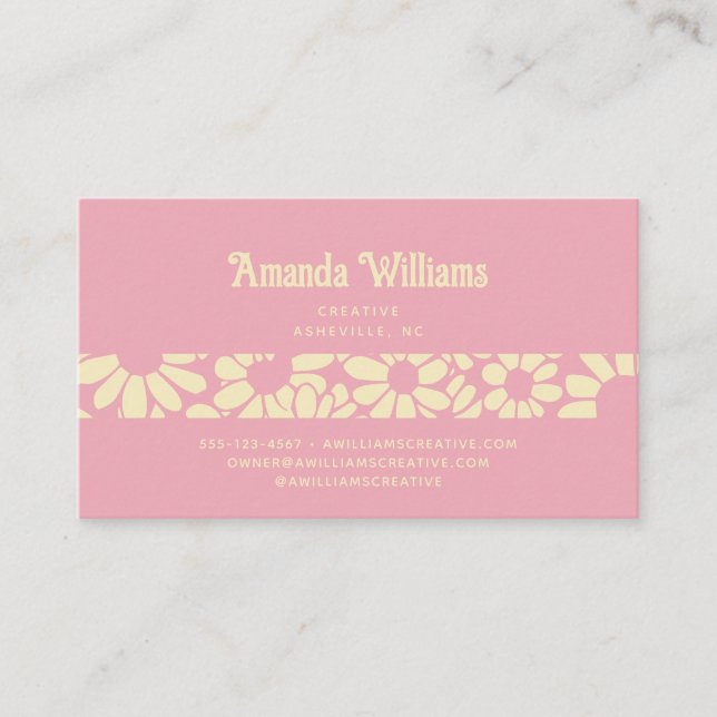 Groovy Retro Boho Rose Cream Botanical Trendy Business Card (Front)