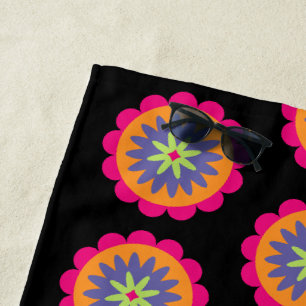 Groovy Retro Botanical Pattern Artwork Beach Towel