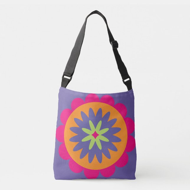 Groovy Retro Botanical Pattern Artwork Crossbody Bag (Front)