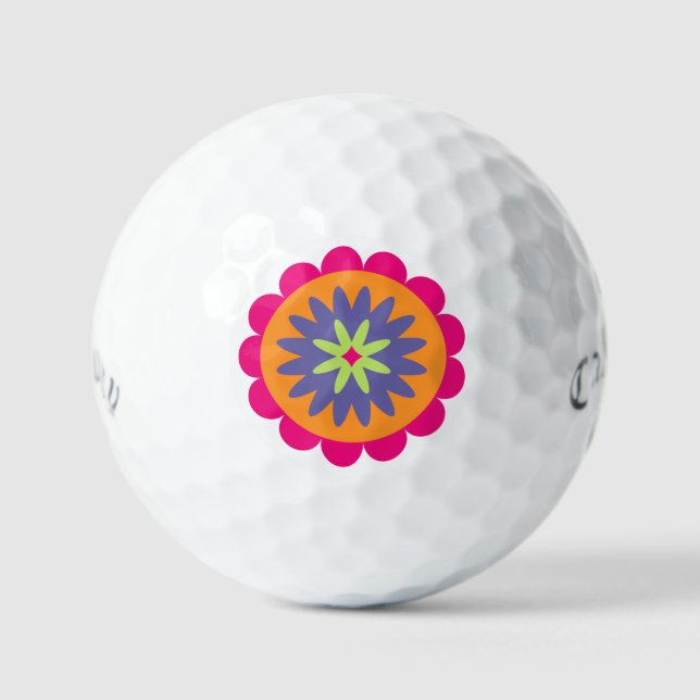 Groovy Retro Botanical Pattern Artwork Golf Balls (Front)