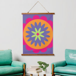 Groovy Retro Botanical Pattern Artwork Hanging Tapestry
