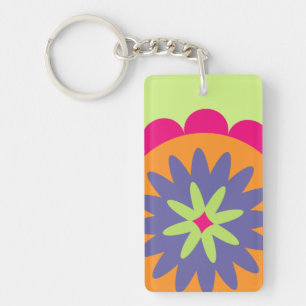 Groovy Retro Botanical Pattern Artwork Key Ring