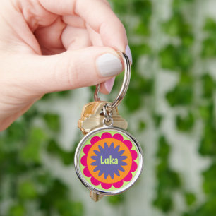 Groovy Retro Botanical Pattern Artwork Key Ring