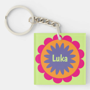 Groovy Retro Botanical Pattern Artwork Key Ring