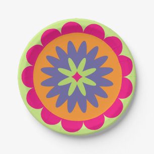 Groovy Retro Botanical Pattern Artwork Paper Plate