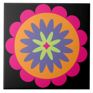 Groovy Retro Botanical Pattern Artwork Tile