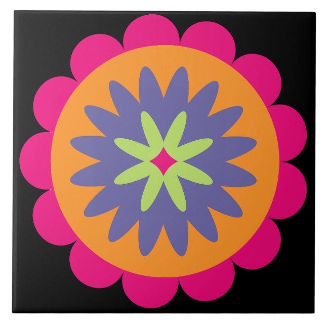 Groovy Retro Botanical Pattern Artwork Tile (Front)