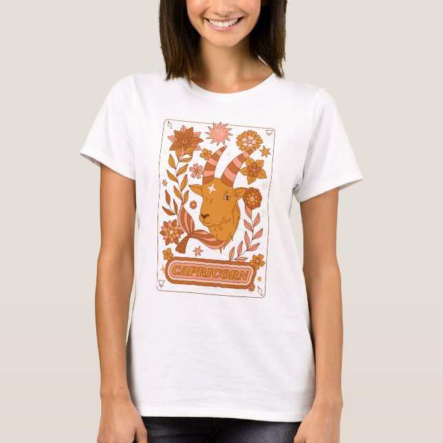 Groovy Retro Capricorn Horoscope Astrology Brown T-Shirt (Front)