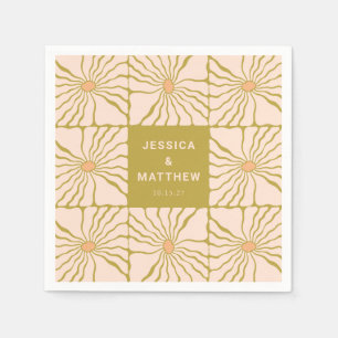 Groovy Retro Chartreuse Botanical Custom Wedding Napkin