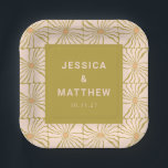 Groovy Retro Chartreuse Botanical Custom Wedding Paper Plate<br><div class="desc">Groovy Retro Peach Chartreuse Botanical Trendy Custom Wedding Paper Plates</div>