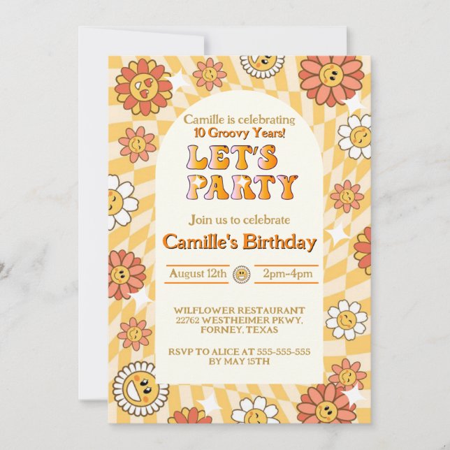  Groovy Retro Chequerboard  daisy birthday  Invitation (Front)
