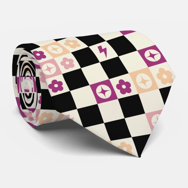 Groovy Retro Chequerboard, Y2K 90s  Tie (Rolled)