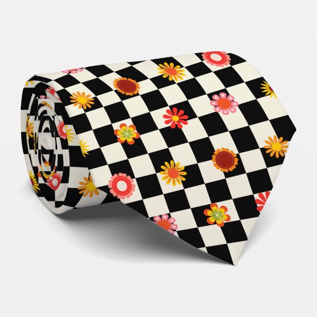 Groovy Retro Chequerboard, Y2K 90s  Tie (Rolled)