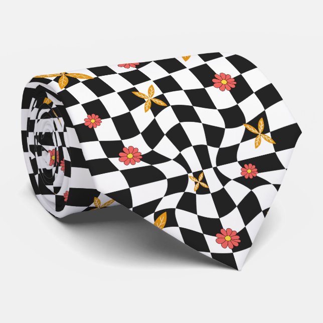 Groovy Retro Chequerboard, Y2K 90s  Tie (Rolled)