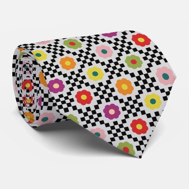 Groovy Retro Chequerboard, Y2K 90s  Tie (Rolled)