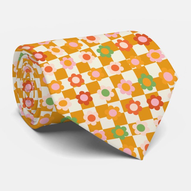 Groovy Retro Chequerboard, Y2K 90s  Tie (Rolled)