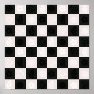 Groovy Retro Chequered Pattern Poster