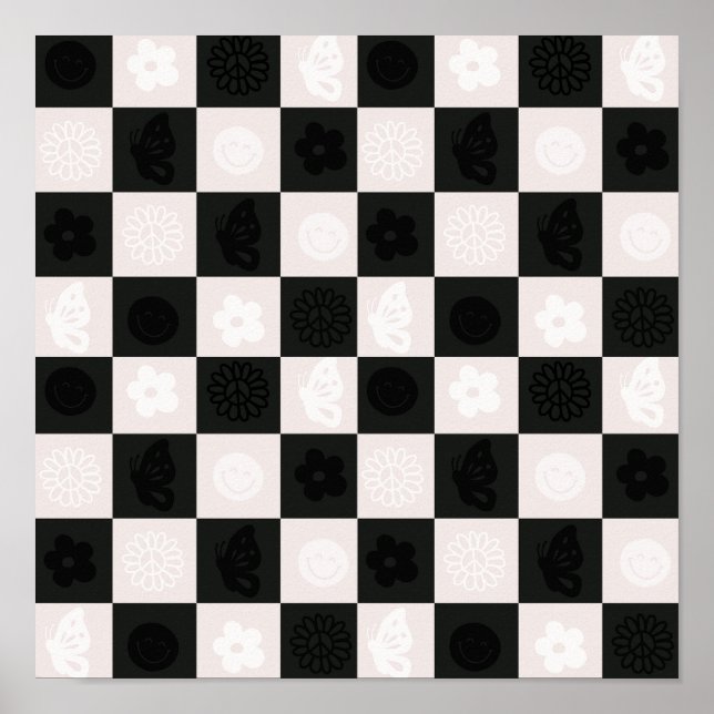 Groovy Retro Chequered Pattern Poster (Front)