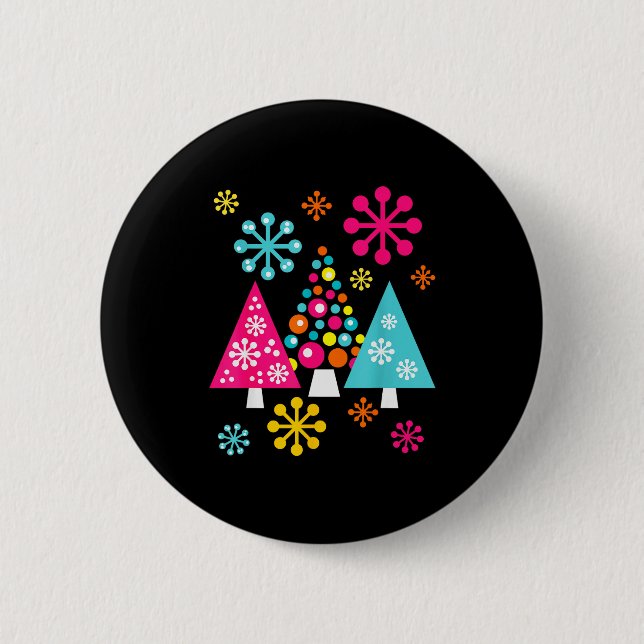 Groovy Retro Christmas Trees And Snowflakes  6 Cm Round Badge (Front)