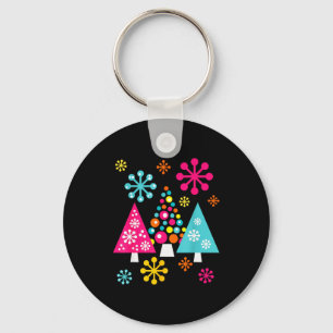 Groovy Retro Christmas Trees And Snowflakes  Key Ring