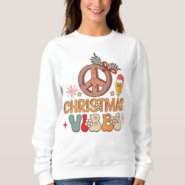 Groovy Retro Christmas Vibes Peace Sign Sweatshirt (Front)