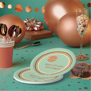 Groovy Retro Christmas with Ornament and Date Paper Plate