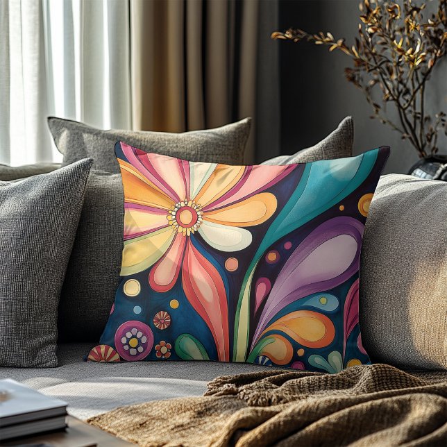 Groovy Retro Colour Bloom Kaleidoscope Cushion (Creator Uploaded)